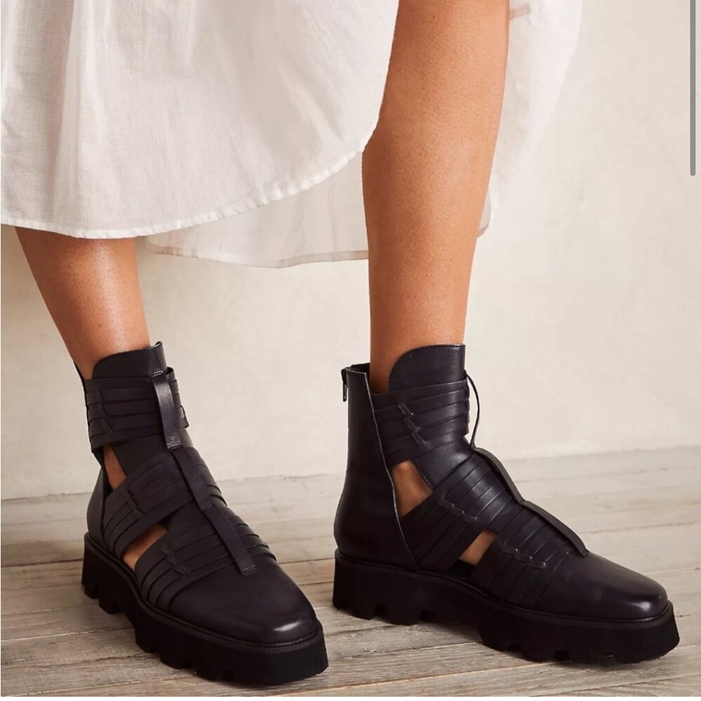 Free People Hydra Huarache Lug leather black caged boots - Picture 3 of 14
